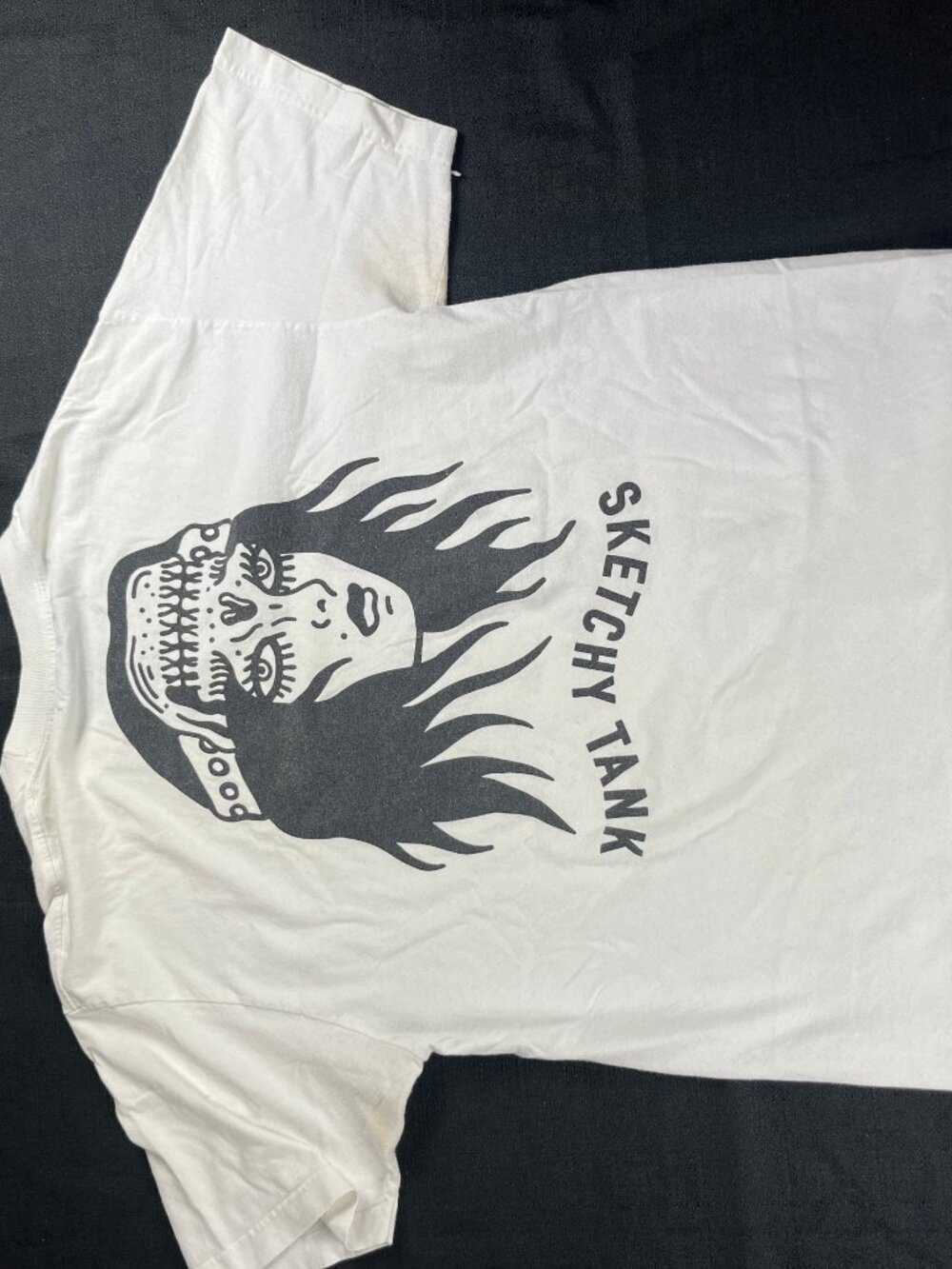 Sketchy Tank Large White Cotton Graphic Tee Skull Print Shirt